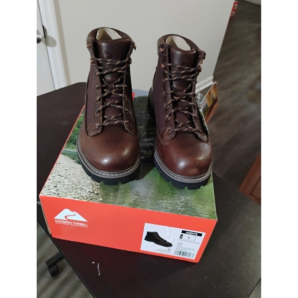 Ozark Trail Mens M OT Roofer Boot Dark Brown Leather Hiking Work Boots Size 9